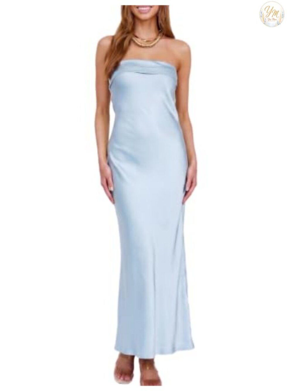 Strapless Satin Maxi Dress Women Open Back Mermaid Wedding Guest Formal